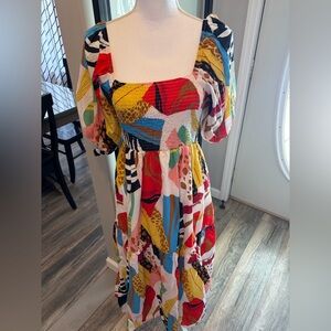 Like New…Boutique Smocked Abstract Print Boho Long Maxi…Size Medium